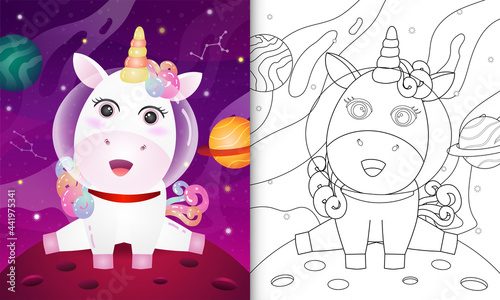 coloring book for kids with a cute unicorn in the space galaxy © riko_design