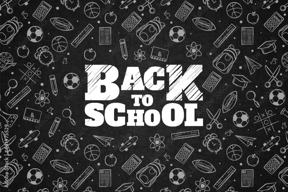 © graphicdepend - back to school banner background. back to school written in black board with hand drawn vector doodle patterns © graphicdepend - back to school banner background. back to school written in black board with hand drawn vector doodle patterns