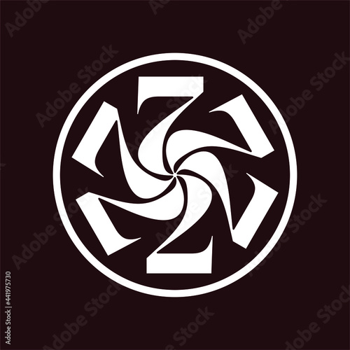 Number 2 or 7 logo template with geometric japanese kamon illustration in flat design monogram symbol