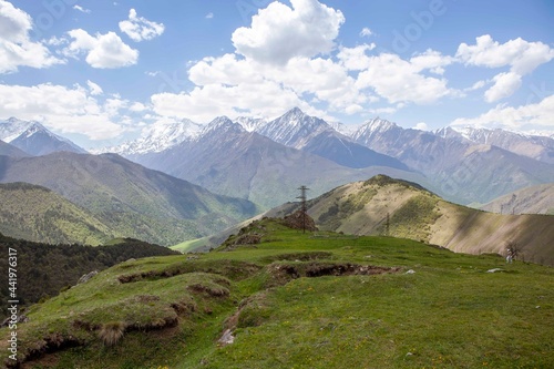 Landscapes of the Caucasian mountains from the headwaters of the Dzheyrakh gorge. The Republic of Ingushetia. Russia