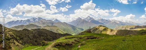 Landscapes of the Caucasian mountains from the headwaters of the Dzheyrakh gorge. The Republic of Ingushetia. Russia