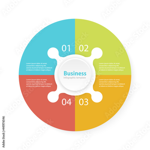 Circle puzzle infographic template for cycle diagram, graph, web design, presentation and round chart. Puzzle business concept with 4 steps, options or processes. Vector abstract background.