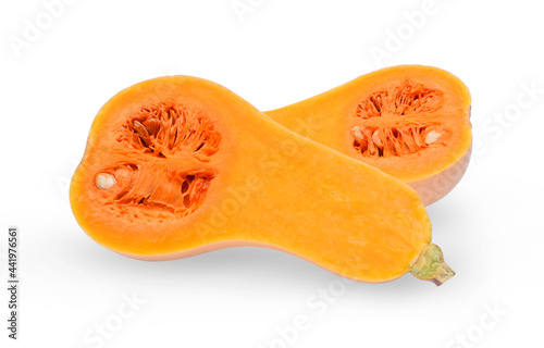 Half of butternut squash isolated on white background