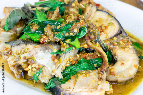 Stir Fried Catfish with Thai spicy herb