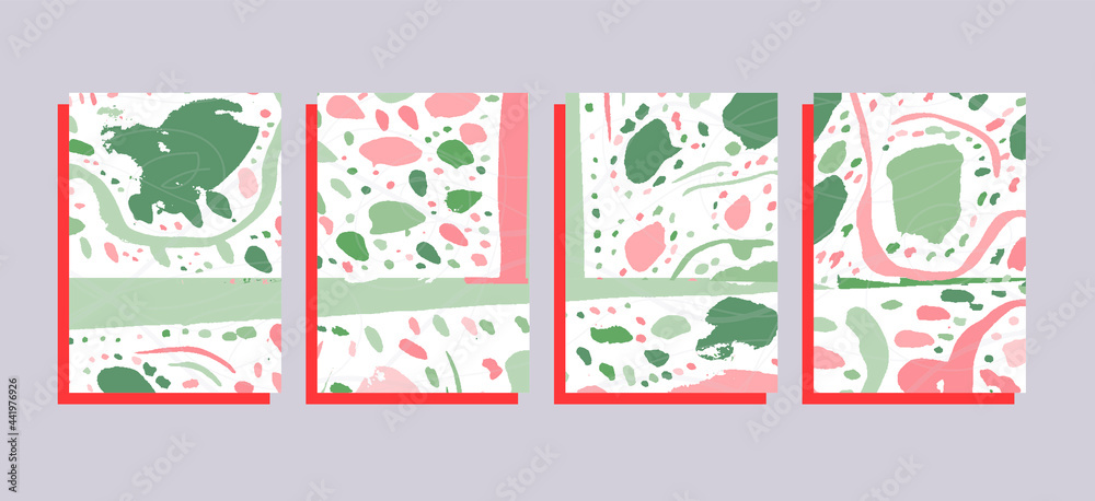 art template set, green nature seasons, vector abstract background  with drawing elements, thin lines