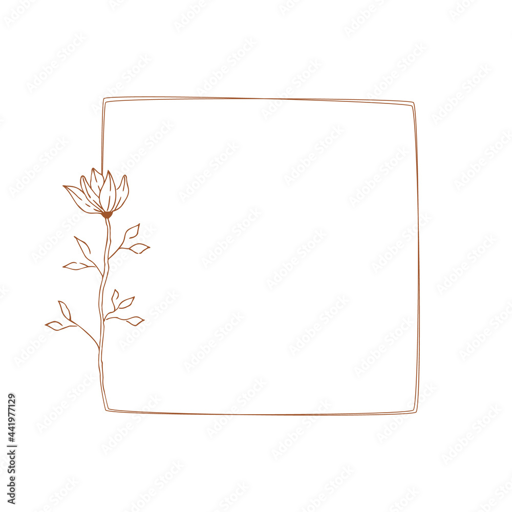 Elegant square frame with wild flower. Vector isolated illustration. Elegant square frame with wild flower. Vector isolated illustration.