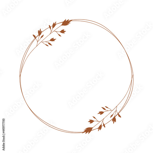 Circle hand drawn frame with herbs. Elegant monogram template. Vector isolated illustration.