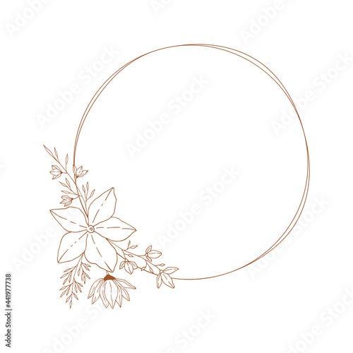 Elegant floral frame with hand drawn botanical design. Vector isolated illustration.