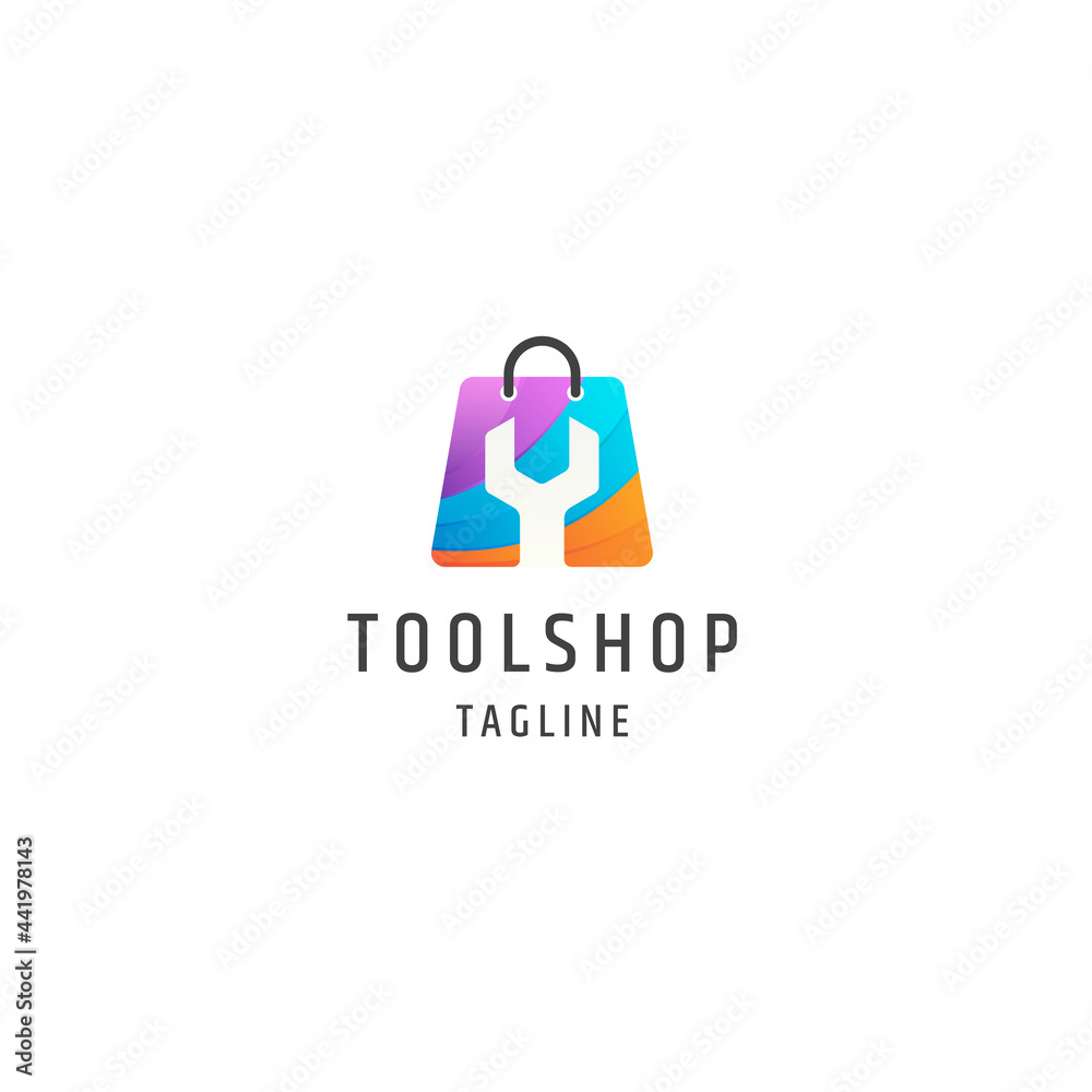 Wrench and shopping bag culorful gradient tool shop logo icon design template vector Wrench and shopping bag culorful gradient tool shop logo icon design template vector
