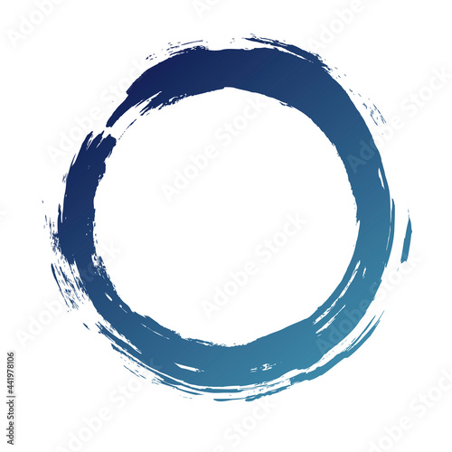 Circle ink brush stroke, blue watercolor round frame, water element logo icon vector design.