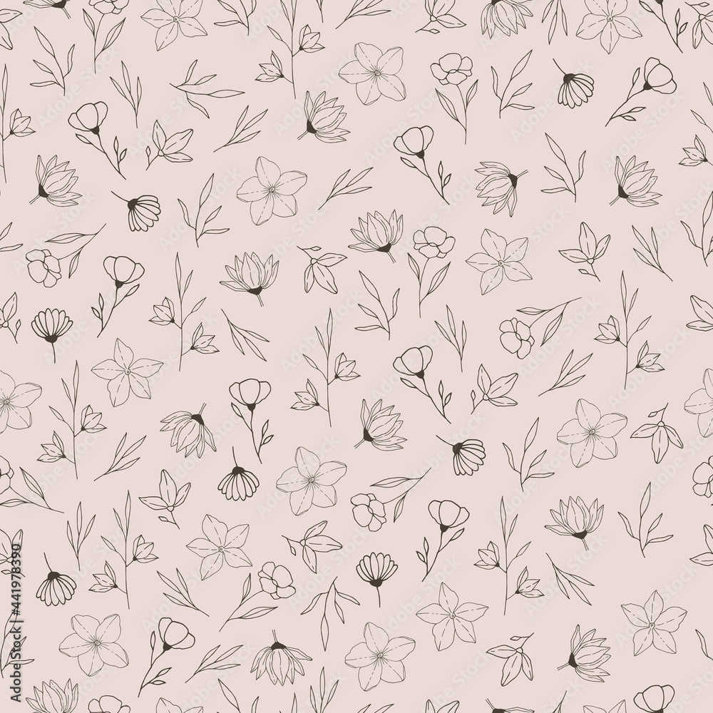 Wild flowers seamless pattern. Hand drawn vector design. Wild flowers seamless pattern. Hand drawn vector design.