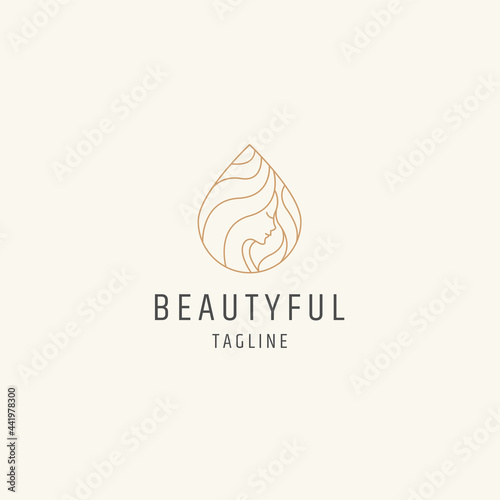 Beauty woman face line style logo icon design template vector illustration