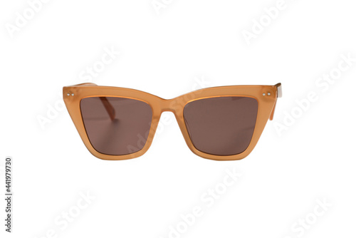 Woman brown trendy sunglasses isolated.