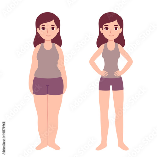 Overweight and slim cartoon woman