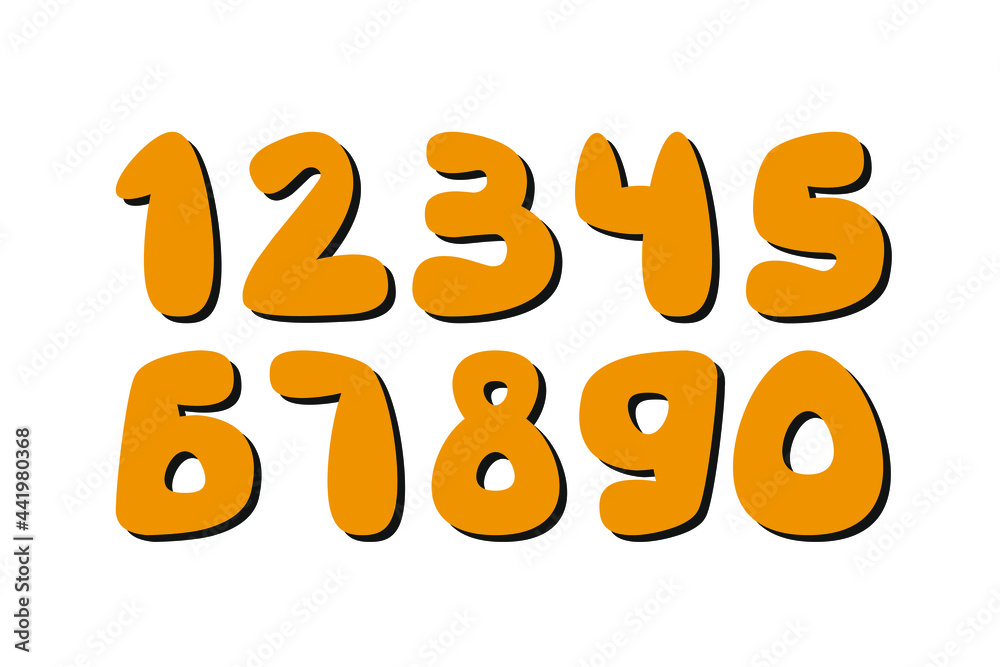 Set of bright yellow vector numbers. Silhouette numbers with shadow isolated on white background. Vector illustration. Set of bright yellow vector numbers. Silhouette numbers with shadow isolated on white background. Vector illustration.