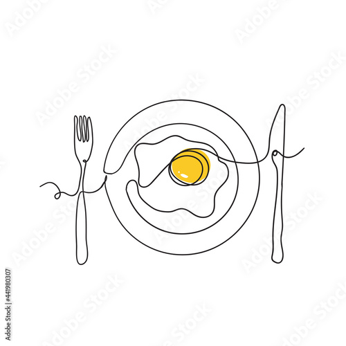 continuous line art drawing sunny side up illustration vector