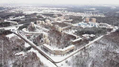 Tomsk academic city. Akademgorodok. A small town in Siberia. Aerial photography in winter