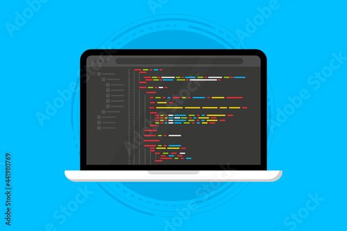 Fototapeta Programming language and program code on screen laptop