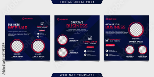 Creative design collection of social media story post templates on dark blue gradient background. Great for business webinar, marketing webinar, online class program, etc.