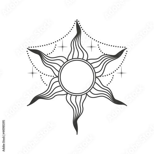 Boho style sun symbol. Decorative vector illustration