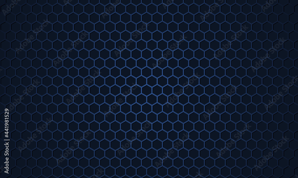 Dark blue hexagon carbon fiber metallic textured vector background. Navy blue honeycomb metal texture steel background. Dark blue hexagonal metal texture. Web design template. Vector illustration. Dark blue hexagon carbon fiber metallic textured vector background. Navy blue honeycomb metal texture steel background. Dark blue hexagonal metal texture. Web design template. Vector illustration.