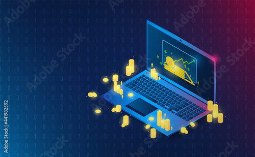 Investment in laptop on system background.Futuristic concept.vector and illsutration