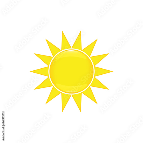 Sun bright glossy realistic icon, vector illustration