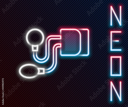 Glowing neon line Blood pressure icon isolated on black background. Colorful outline concept. Vector
