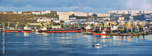Panorama - Murmansk city, port, Kola Bay.