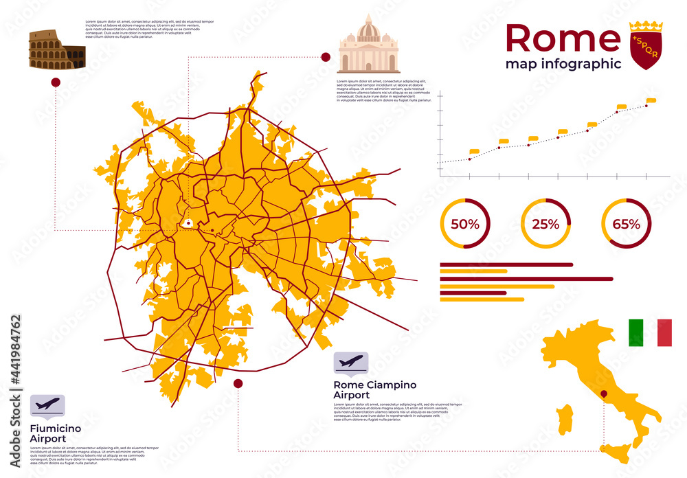 Vector illustration statistical detailed infographic map of the city of