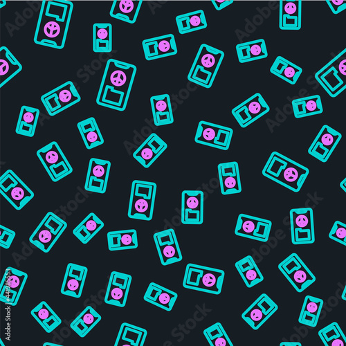 Line Peace icon isolated seamless pattern on black background. Hippie symbol of peace. Vector