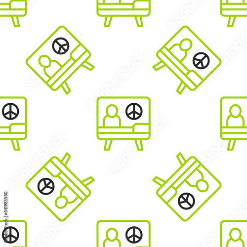 Line Peace icon isolated seamless pattern on white background. Hippie symbol of peace. Vector