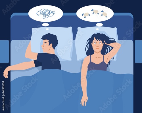 Insomnia abstract concept with a couple in bed