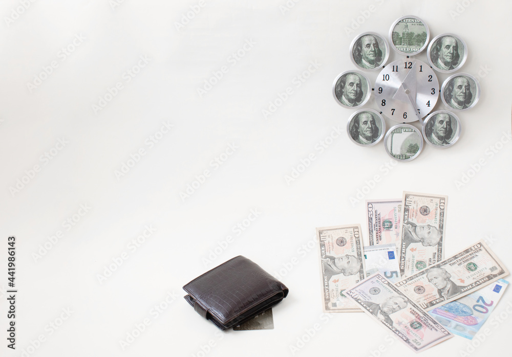 Brown wallet with money isolated on white background Brown wallet with money isolated on white background