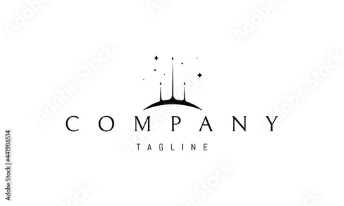 Vector logo on which an abstract image of two spaceships taking off from the planet.