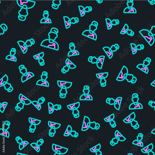 Line Wizard warlock icon isolated seamless pattern on black background. Vector