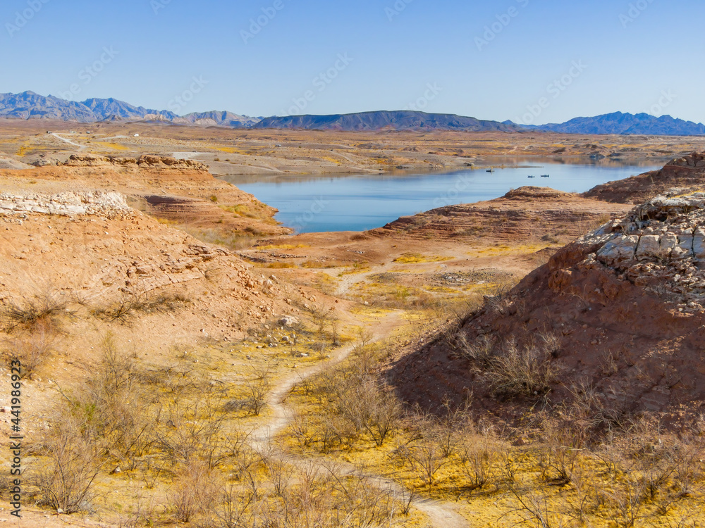 Sunny view of the Beautiful landscape around the Lake Mead National Recreation Area