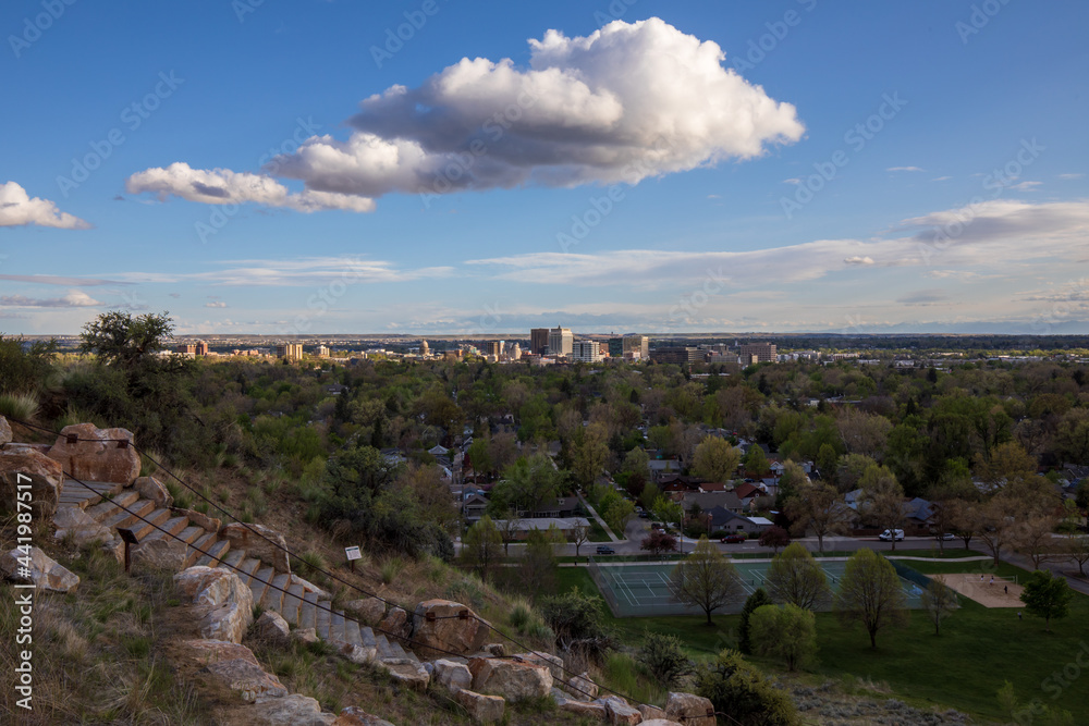Boise Idaho skyline in Spring. View from Camels Back Park.