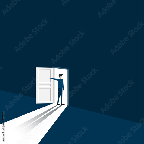 Businessman opens the door looking for the opportunity for new work