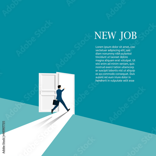 Businessman walking go open in the door looking for the opportunity for new work