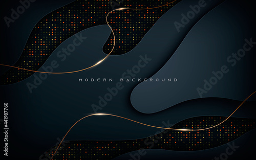 Abstract black dimension layers with gold line