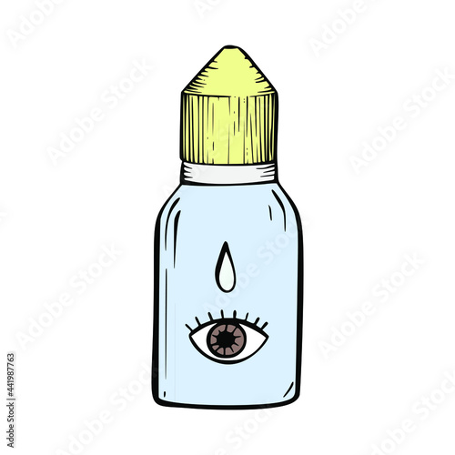 Vector hand drawn icon of contact lenses care treatment.  Doodle illustration for ophthalmology.