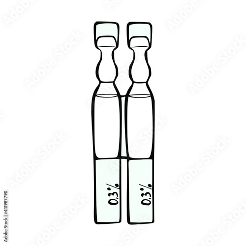 Vector hand drawn icon of contact lenses care treatment.  Doodle illustration for ophthalmology.