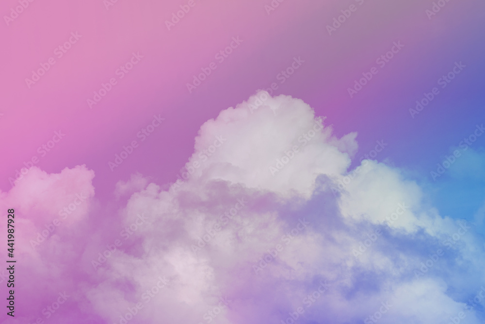 beauty abstract sweet pastel soft pink blue with fluffy clouds on sky. multi color rainbow image. fantasy growing light