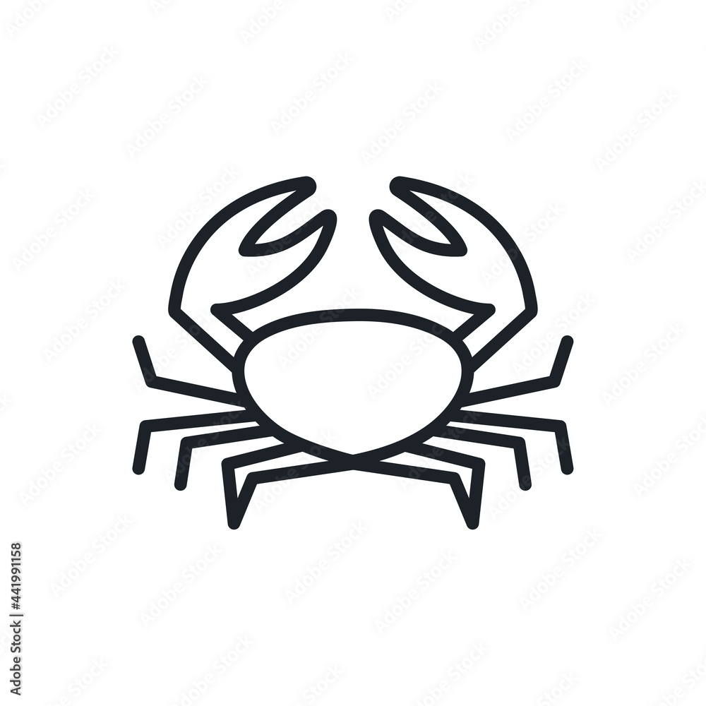 Crab icon. Vector isolated linear icon contour shape outline. Thin line. Modern glyph design. Meat products fish and sea food. Marine life Crab icon. Vector isolated linear icon contour shape outline. Thin line. Modern glyph design. Meat products fish and sea food. Marine life