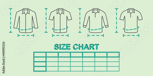 Size chart for men's and women's casual tops, short or long. With a line measuring height, width and overall clothing. Can be edited as needed.