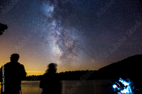 MIlky way in Malniu lake  Pyrenees  Spain