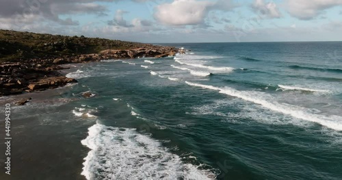 Aerial view of the rugged, rocky beach coastline of Mkambati Nature reserve, Eastern Cape, South Africa photo