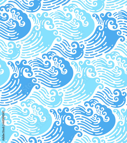 seamless pattern of Japanese wave in doodle design