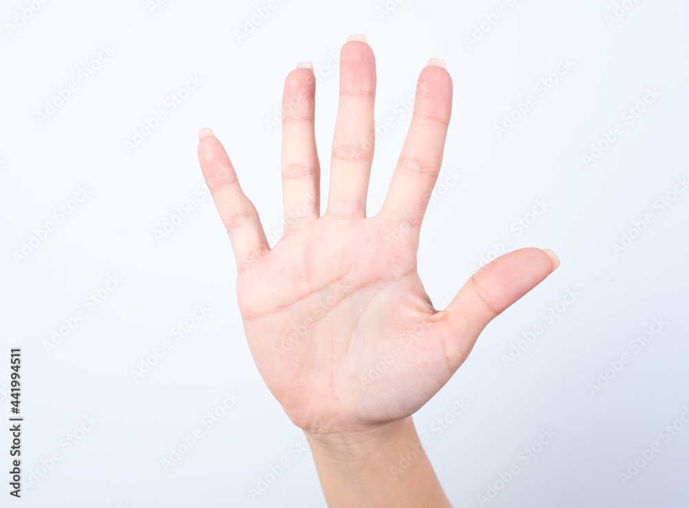 Woman rising hand ready to high five. Woman rising hand ready to high five.